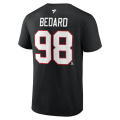 Connor Bedard Chicago Blackhawks Fanatics Authentic Stack Name & Number T-Shirt - Black T-shirts