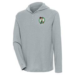 Boston Celtics Antigua Strong Hold Long Sleeve Henley Hoodie T-Shirt - Gray cheap