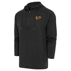 Chicago Blackhawks Antigua Spikes Raglan Quarter-Zip Hoodie - Heather Black Hoodies