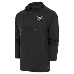 Pittsburgh Penguins Antigua Spikes Raglan Quarter-Zip Hoodie - Heather Black Hoodies