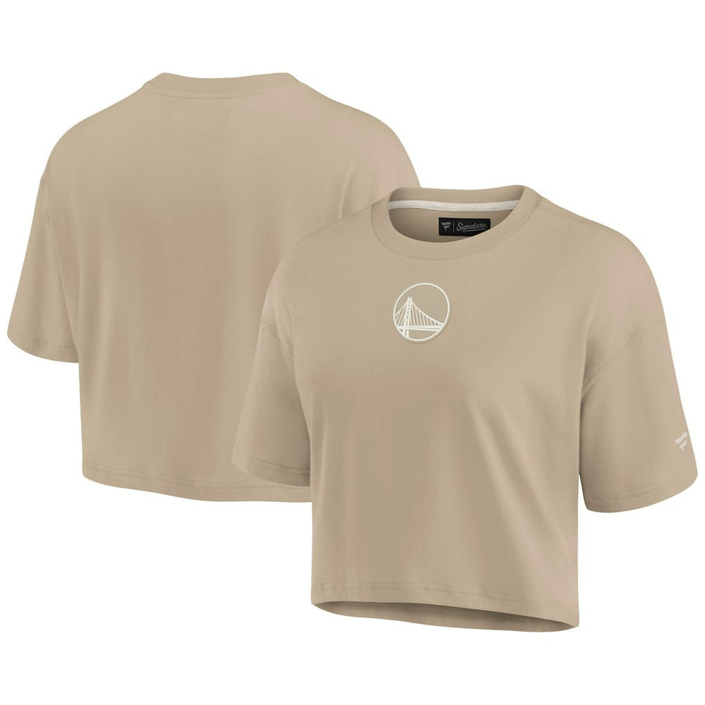 Golden State Warriors Women's Elements Super Soft Boxy Cropped T-Shirt sale - Khaki cheap