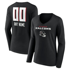 Atlanta Falcons Women's Personalized Name & Number Team Wordmark Long Sleeve V-Neck T-Shirt - Black outlet