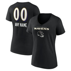 Baltimore Ravens Women's Personalized Name & Number Team Wordmark V-Neck T-Shirt - Black outlet