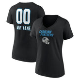 Carolina Panthers Women's Personalized Name & Number Team Wordmark V-Neck T-Shirt - Black on sale