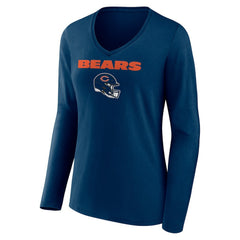Chicago Bears Women's Personalized Name & Number Team Wordmark Long Sleeve V-Neck T-Shirt - Navy on sale
