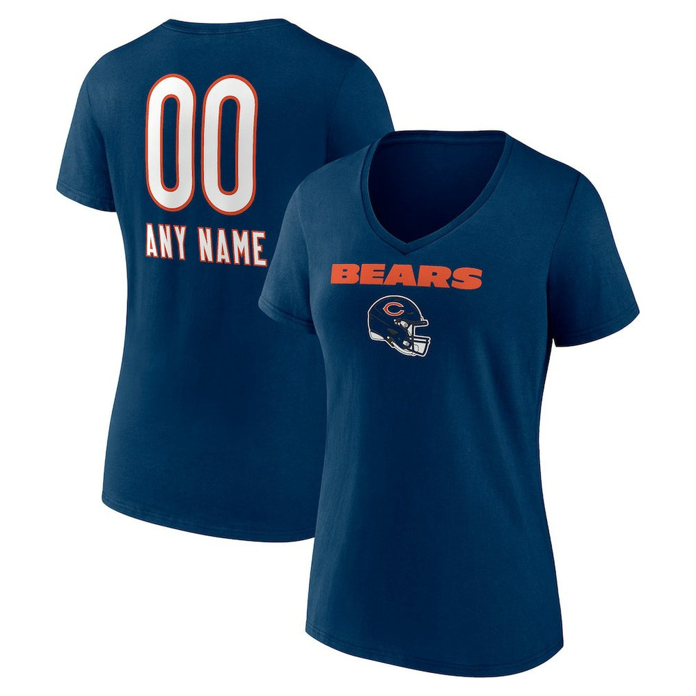 Chicago Bears Women's Personalized Name & Number Team Wordmark V-Neck T-Shirt - Navy online