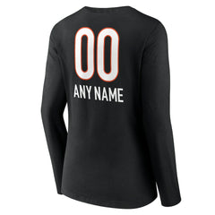 Cincinnati Bengals Women's Personalized Name & Number Team Wordmark Long Sleeve V-Neck T-Shirt - Black outlet