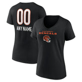 Cincinnati Bengals Women's Personalized Name & Number Team Wordmark V-Neck T-Shirt - Black on sale