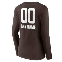 Cleveland Browns Women's Personalized Name & Number Team Wordmark Long Sleeve V-Neck T-Shirt - Brown sale