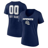 Dallas Cowboys Women's Personalized Name & Number Team Wordmark V-Neck T-Shirt - Navy on sale