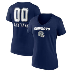 Dallas Cowboys Women's Personalized Name & Number Team Wordmark V-Neck T-Shirt - Navy on sale