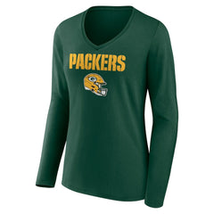 Green Bay Packers Women's Personalized Name & Number Team Wordmark Long Sleeve V-Neck T-Shirt - Green cheap