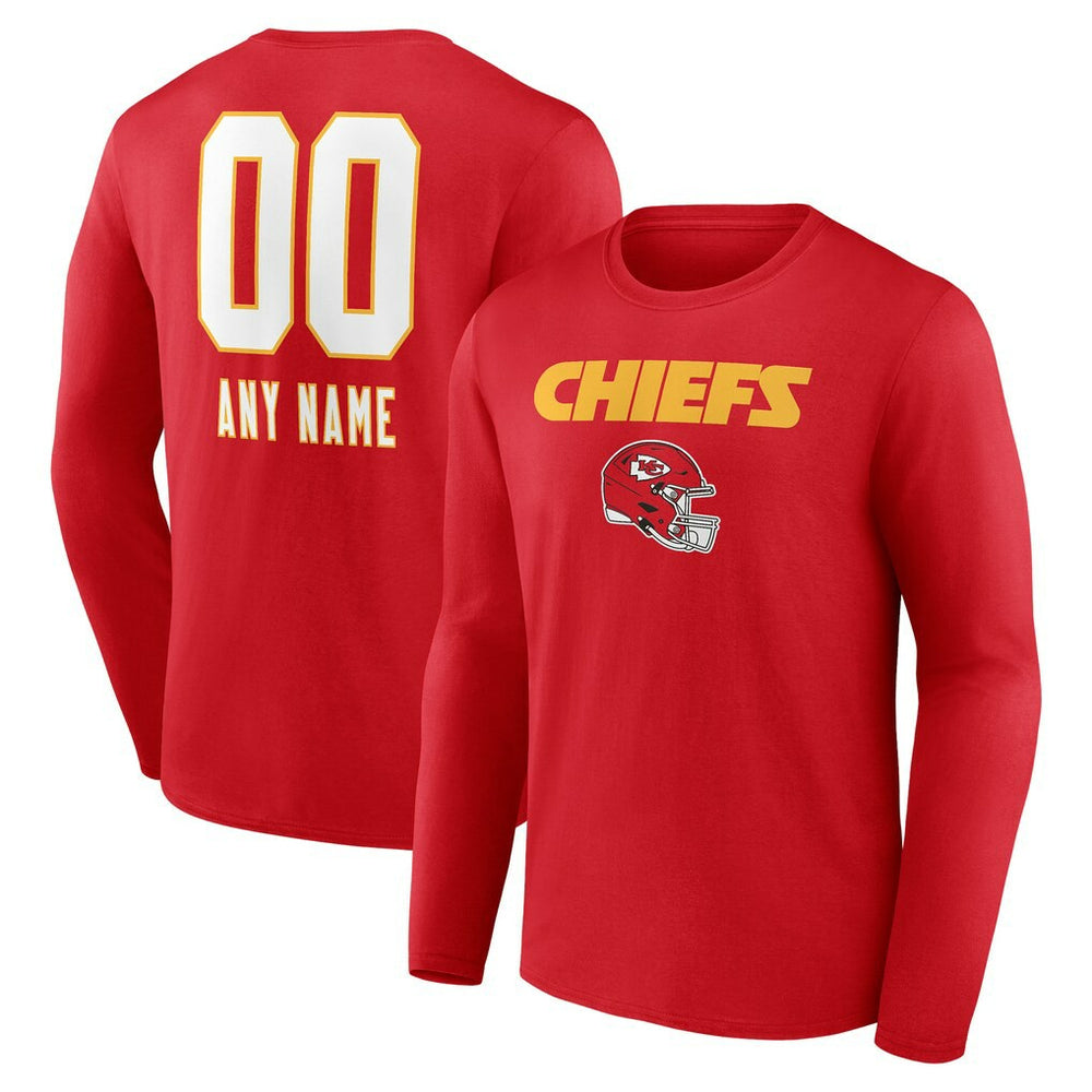 Kansas City Chiefs Personalized Name & Number Team Wordmark Long Sleeve T-Shirt - Red for sale