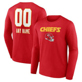 Kansas City Chiefs Personalized Name & Number Team Wordmark Long Sleeve T-Shirt - Red for sale