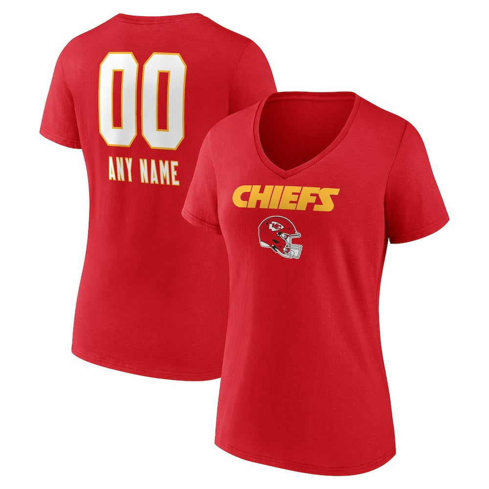 Kansas City Chiefs Women's Personalized Name & Number Team Wordmark V-Neck T-Shirt - Red on sale