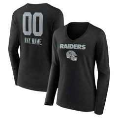 Las Vegas Raiders Women's Personalized Name & Number Team Wordmark Long Sleeve V-Neck T-Shirt - Black online