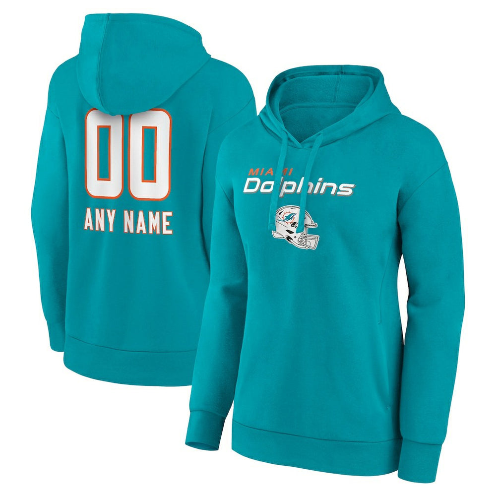 Miami Dolphins Women's Personalized Name & Number Team Wordmark Pullover Hoodie - Aqua for sale