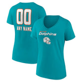 Miami Dolphins Women's Personalized Name & Number Team Wordmark V-Neck T-Shirt - Aqua outlet