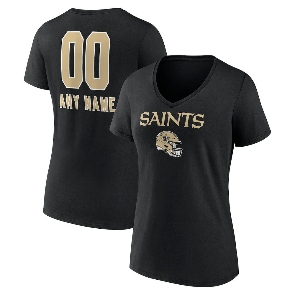 New Orleans Saints Women's Personalized Name & Number Team Wordmark V-Neck T-Shirt - Black sale