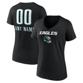 Philadelphia Eagles Women's Personalized Name & Number Team Wordmark V-Neck T-Shirt - Black for sale