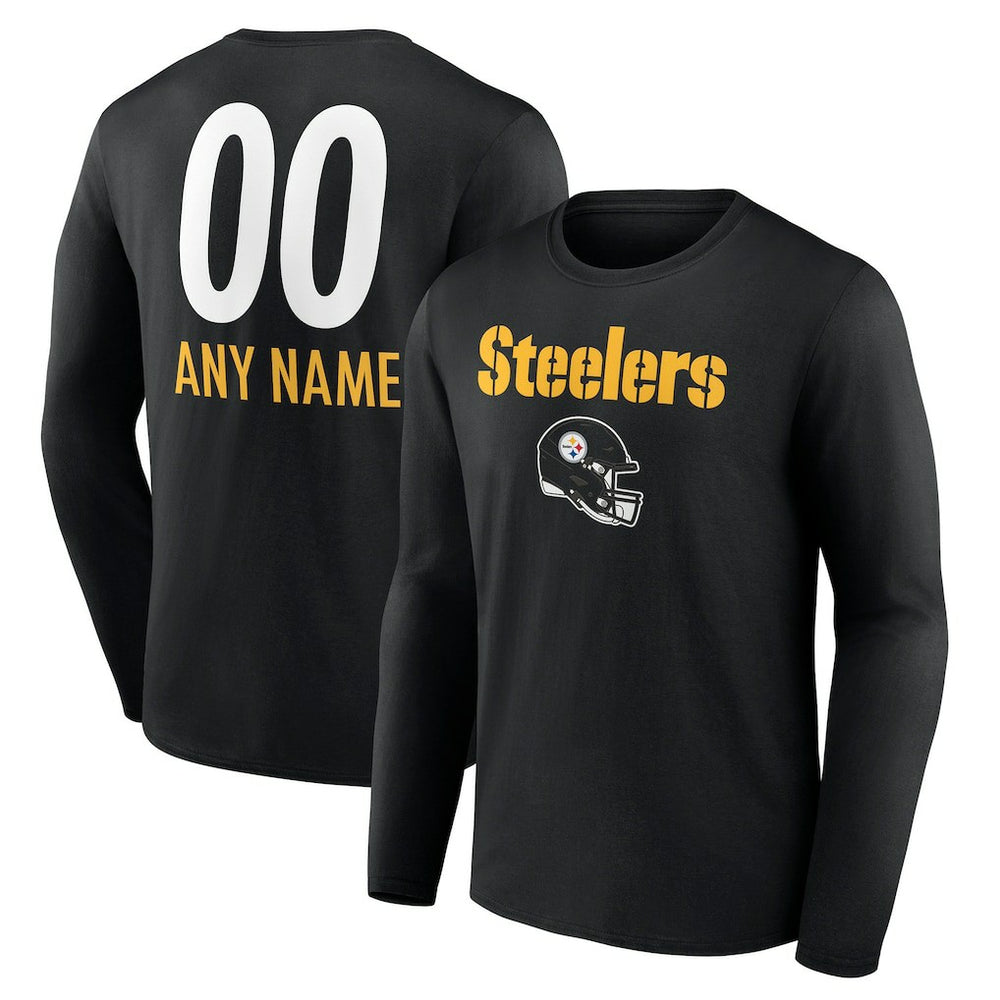 Pittsburgh Steelers Personalized Name & Number Team Wordmark Long Sleeve T-Shirt - Black online