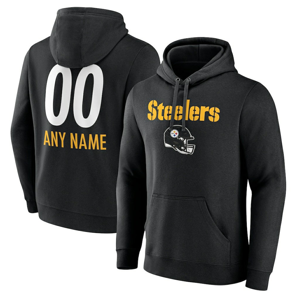 Pittsburgh Steelers Personalized Name & Number Team Wordmark Pullover Hoodie - Black on sale