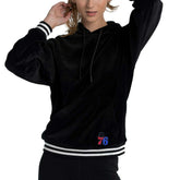 Philadelphia 76ers Lusso Women's Nellie Oversized Velour Pullover Hoodie - Black sale