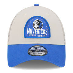 Dallas Mavericks Throwback Patch Trucker 9FORTY Adjustable Hat sale - Khaki/Blue discount