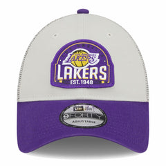 Los Angeles Lakers Throwback Patch Trucker 9FORTY Adjustable Hat - Khaki/Purple sale