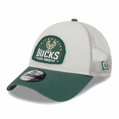 Milwaukee Bucks Throwback Patch Trucker 9FORTY Adjustable Hat - Khaki/Hunter Green discount