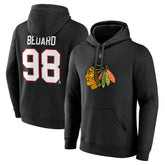 Connor Bedard Chicago Blackhawks Fanatics Authentic Stack Name & Number Tri-Blend Pullover Hoodie - Black Hoodies