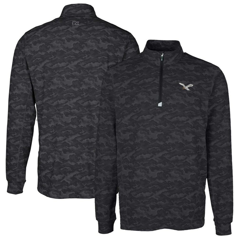 Philadelphia Eagles Cutter & Buck Traverse Camo Print Stretch Quarter-Zip Pullover - Black cheap