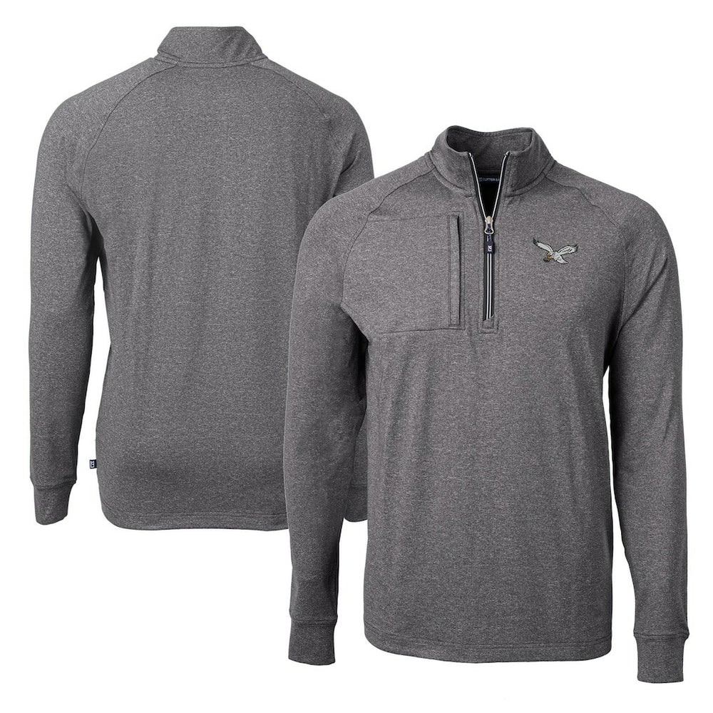 Philadelphia Eagles Cutter & Buck Adapt Eco Knit Heathered Recycled Quarter-Zip Pullover - Heather Black discount