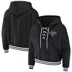 Las Vegas Raiders WEAR by Erin Andrews Women's Lace-Up Pullover Hoodie - Black sale