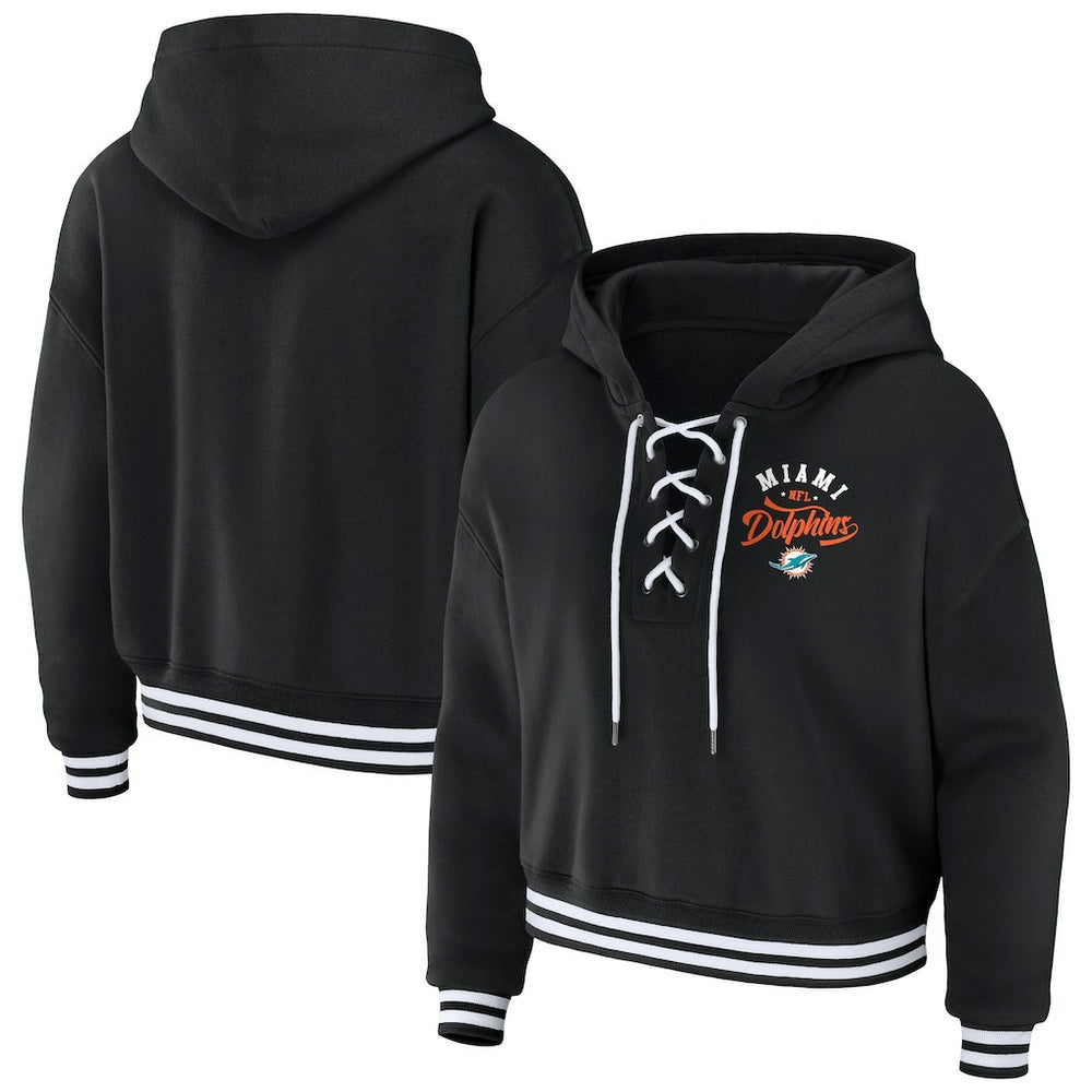 Miami Dolphins WEAR by Erin Andrews Women's Lace-Up Pullover Hoodie - Black discount