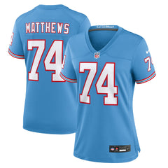 Bruce Matthews Tennessee Titans Women's Oilers Throwback Retired Player Game Jersey - Light Blue discount