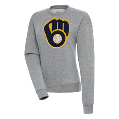 Milwaukee Brewers Antigua Women's Victory Chenille Pullover Sweatshirt Heather Gray