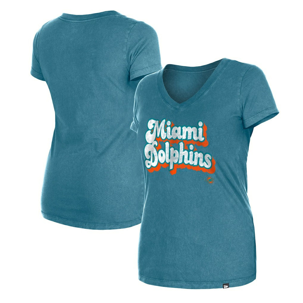Miami Dolphins New Era Women's Enzyme Wash Low V-Neck T-Shirt - Aqua online