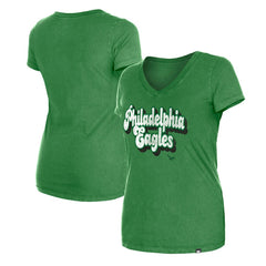 Philadelphia Eagles New Era Women's Enzyme Wash Low V-Neck T-Shirt - Green outlet