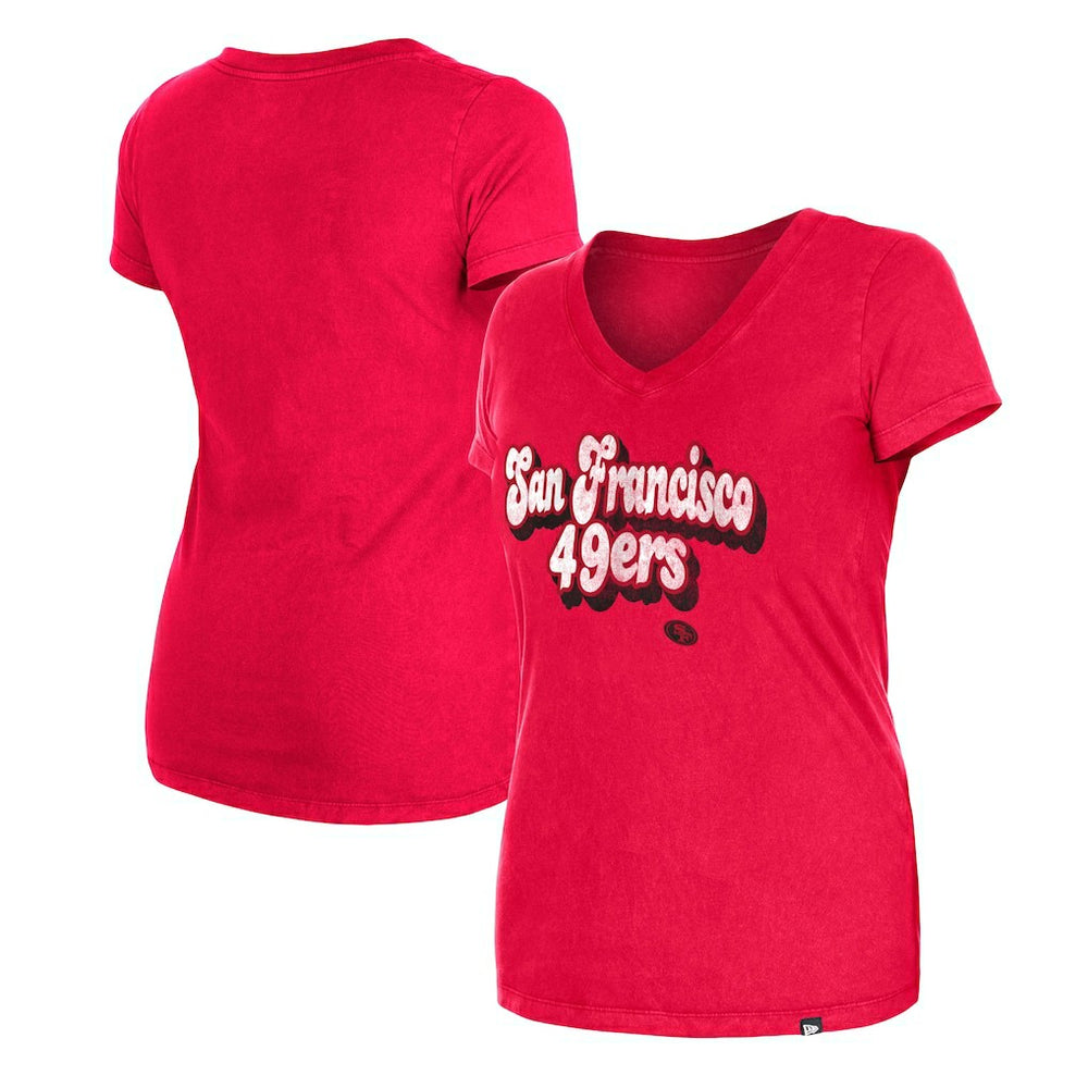 San Francisco 49ers New Era Women's Enzyme Wash Low V-Neck T-Shirt - Scarlet discount