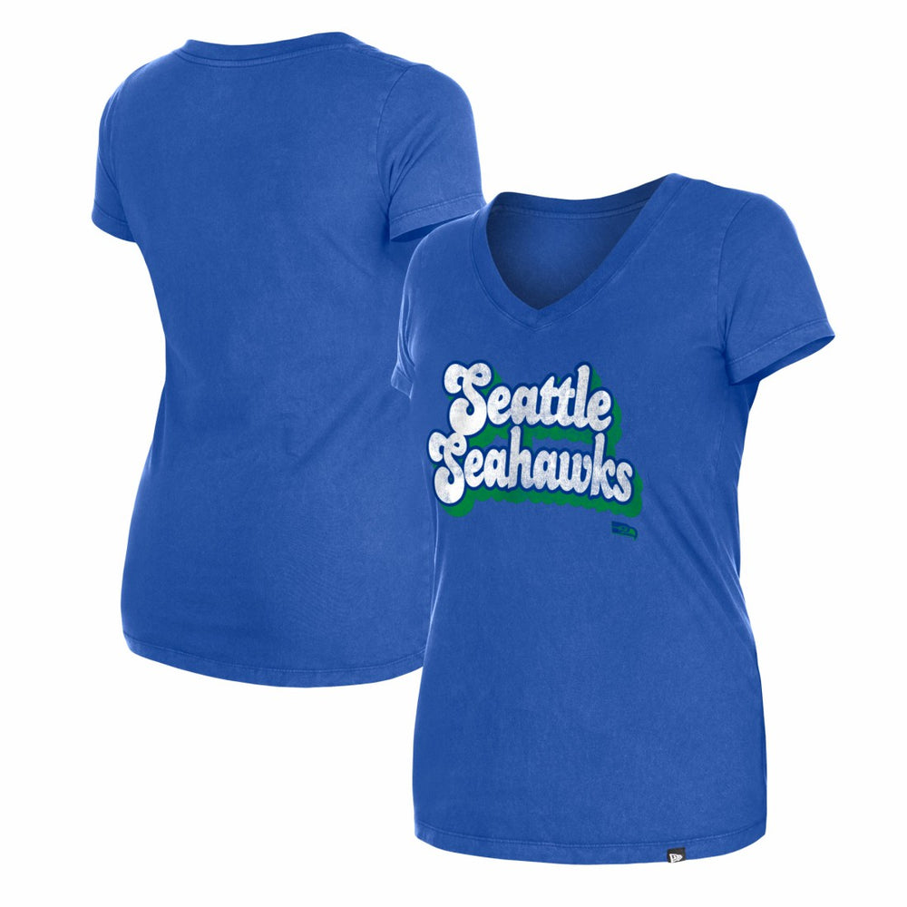 Seattle Seahawks New Era Women's Enzyme Wash Low V-Neck T-Shirt - Royal outlet