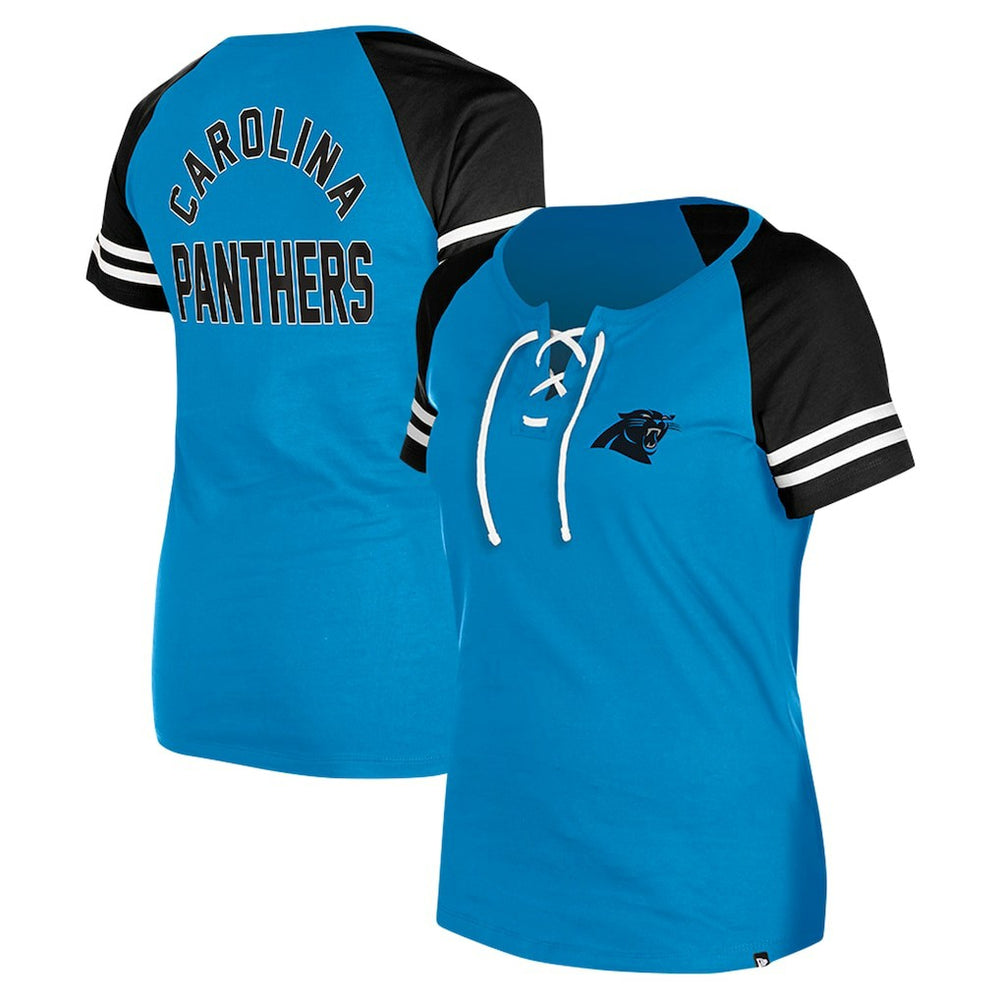 Carolina Panthers New Era Women's Lace-Up Raglan T-Shirt - Blue on sale