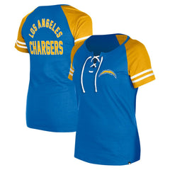 Los Angeles Chargers New Era Women's Lace-Up Raglan T-Shirt - Powder Blue discount