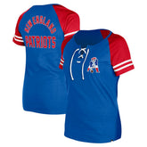 New England Patriots New Era Women's Throwback Lace-Up Raglan T-Shirt - Royal discount