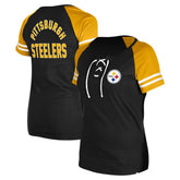 Pittsburgh Steelers New Era Women's Lace-Up Raglan T-Shirt - Black cheap