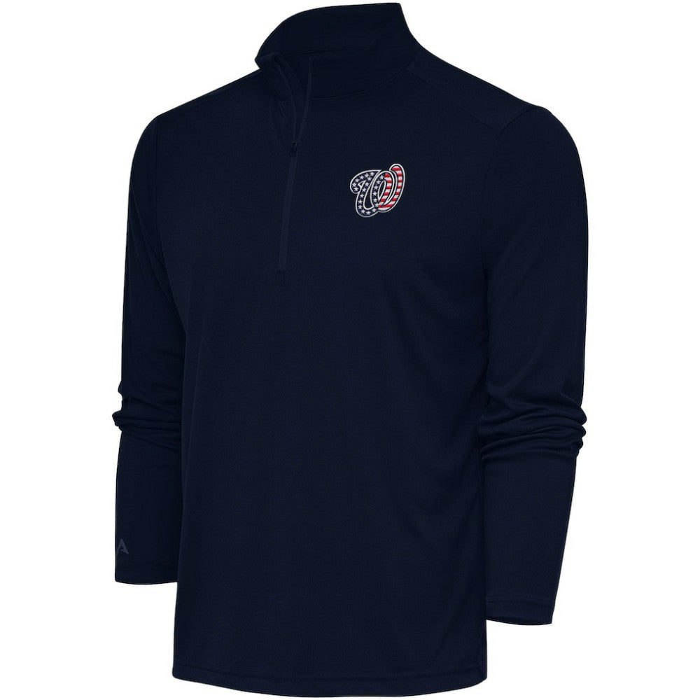 Washington Nationals Antigua Patriotic Tribute Quarter-Zip Pullover Top Navy
