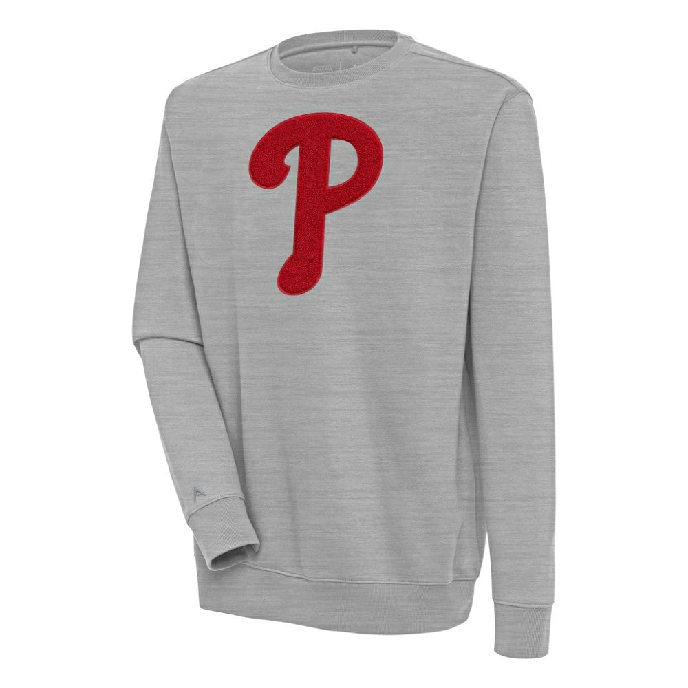 Philadelphia Phillies Antigua Victory Crewneck Chenille Pullover Sweatshirt Heather Gray