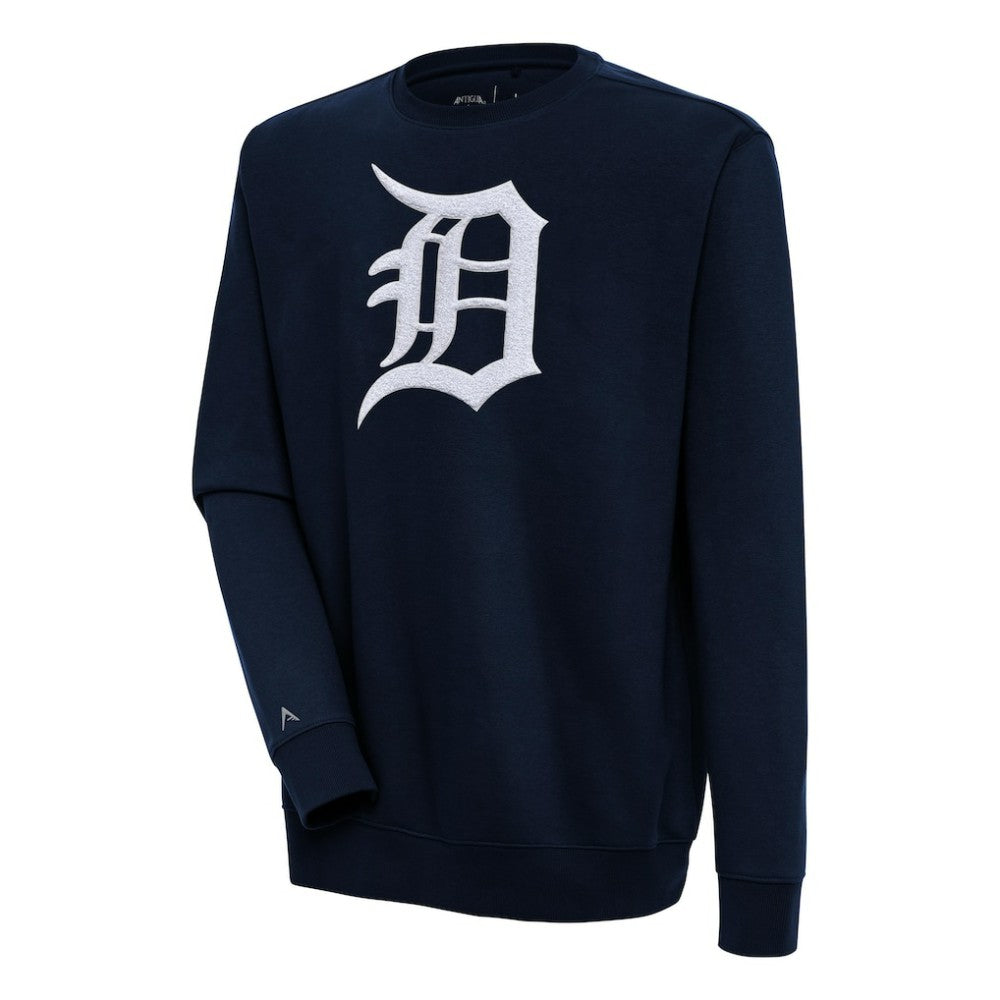Detroit Tigers Antigua Victory Crewneck Chenille Pullover Sweatshirt Navy