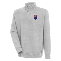 New York Mets Antigua Victory Quarter-Zip Pullover Top Heather Gray