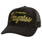 Pittsburgh Penguins Mitchell & Ness Times Up Classic Script Cord Trucker Adjustable Hat - Black Hats